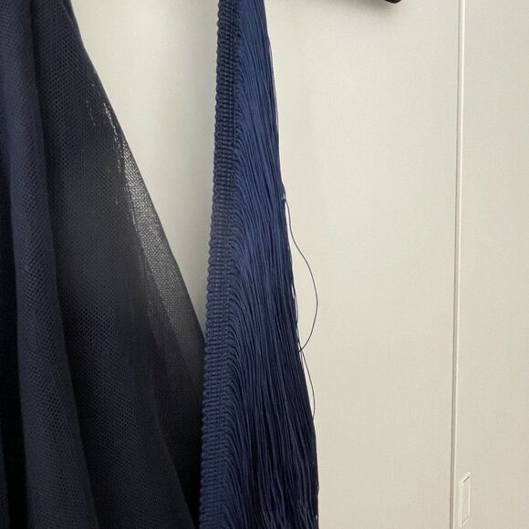 Cult Gaia Renata Silk Fringe Halter Gown Ink Navy Size Large - Picture 11 of 15